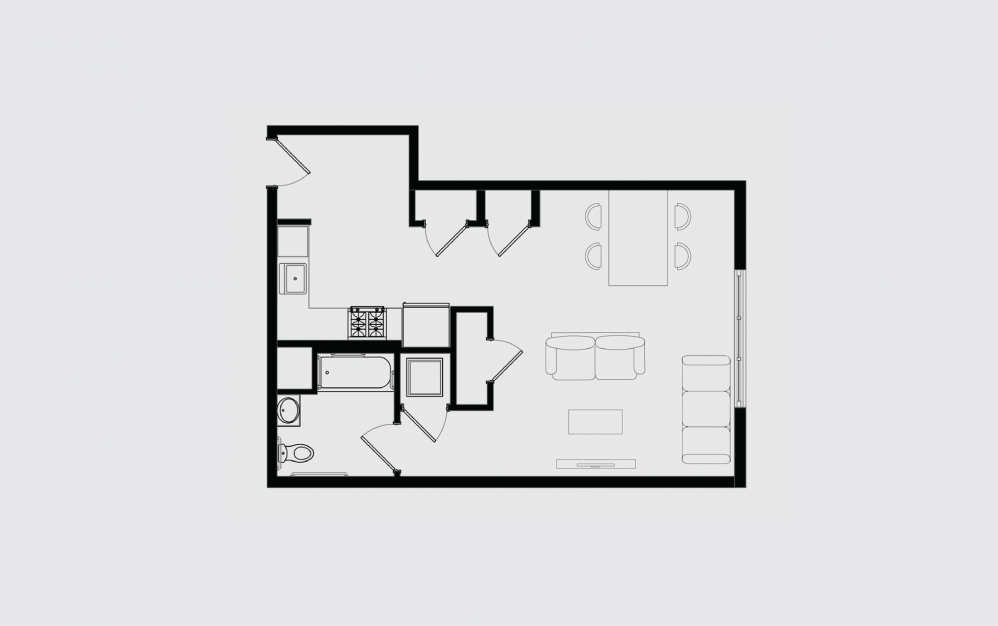 A - Studio floorplan layout with 1 bathroom and 616 square feet