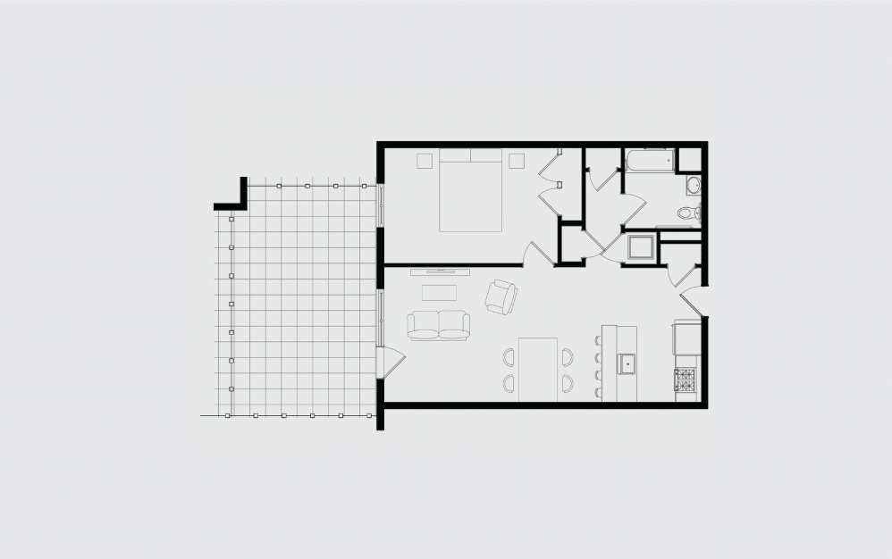 C.2 - 1 bedroom floorplan layout with 1 bathroom and 837 square feet