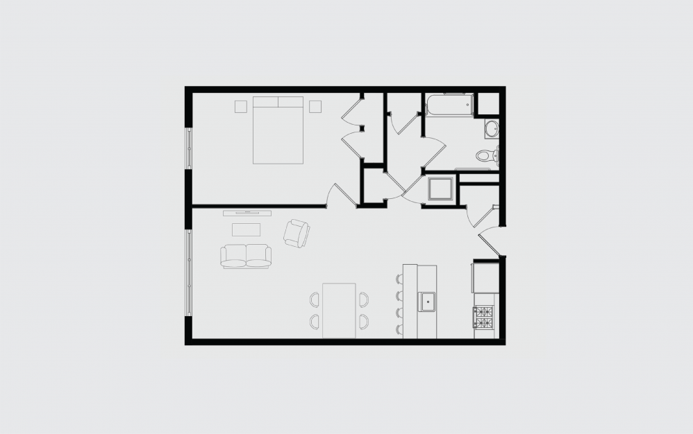 C - 1 bedroom floorplan layout with 1 bathroom and 837 square feet