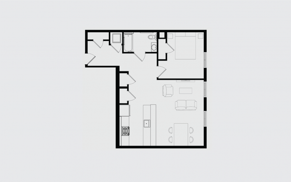 D - 1 bedroom floorplan layout with 1 bathroom and 836 square feet