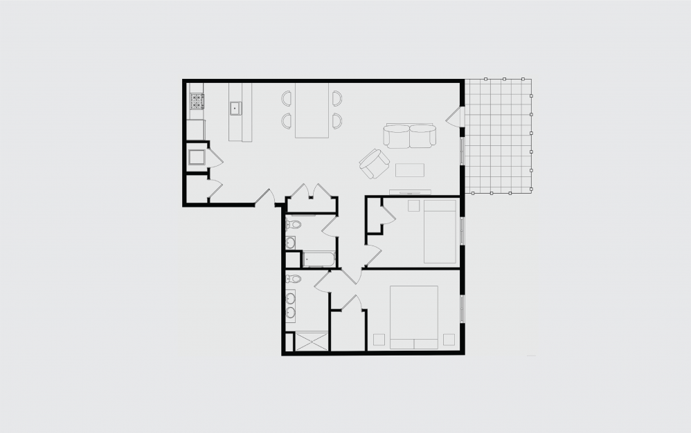 G.2 - 2 bedroom floorplan layout with 2 bathrooms and 1395 square feet