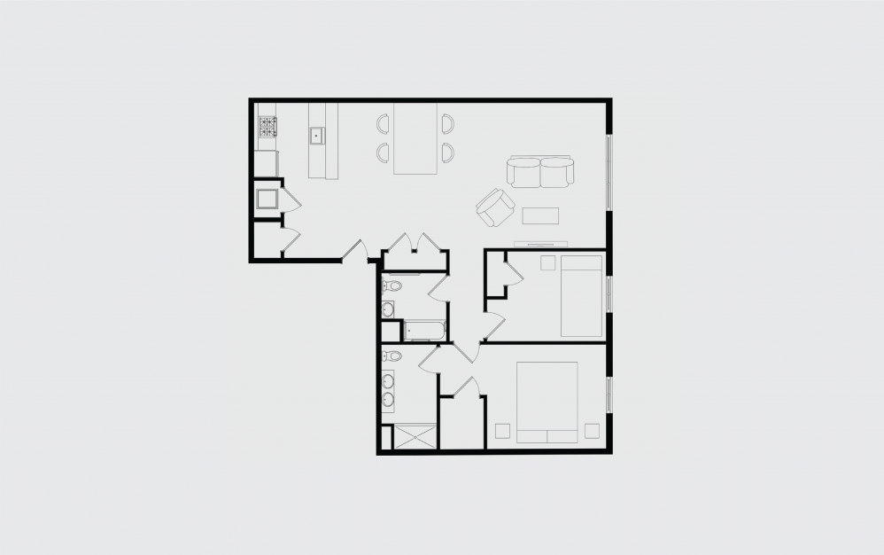 G - 2 bedroom floorplan layout with 2 bathrooms and 1395 square feet