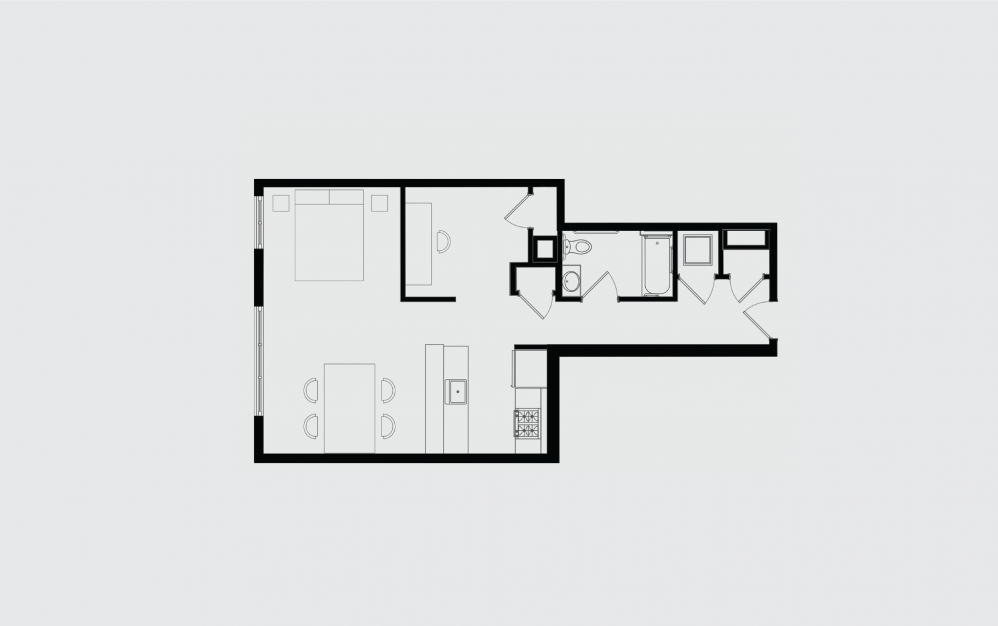 I - Studio floorplan layout with 1 bathroom and 711 square feet