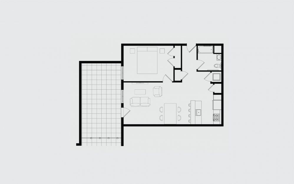 J.2 - 1 bedroom floorplan layout with 1 bathroom and 837 square feet