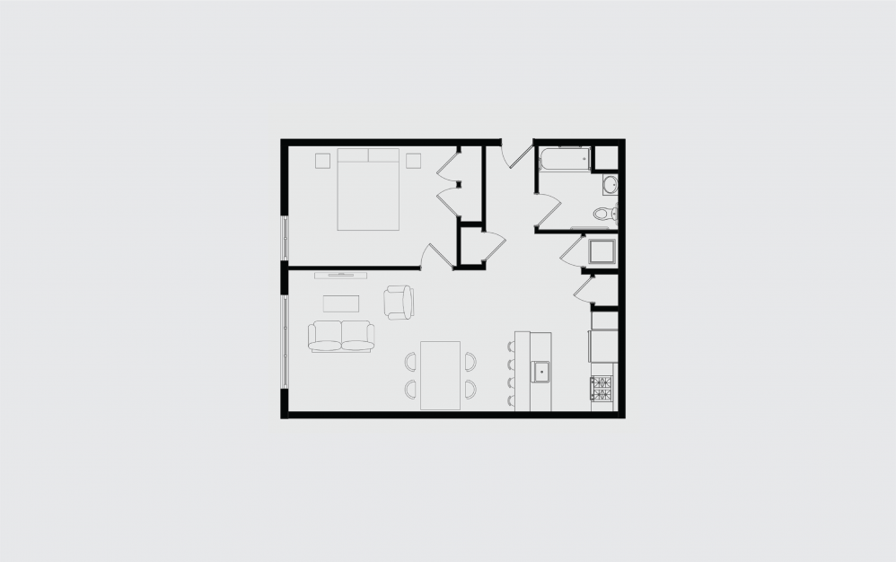 J - 1 bedroom floorplan layout with 1 bathroom and 837 square feet